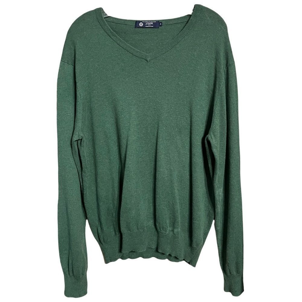J. Crew Cashmere Cotton Green V Neck Long Sleeve Sweater Sz M